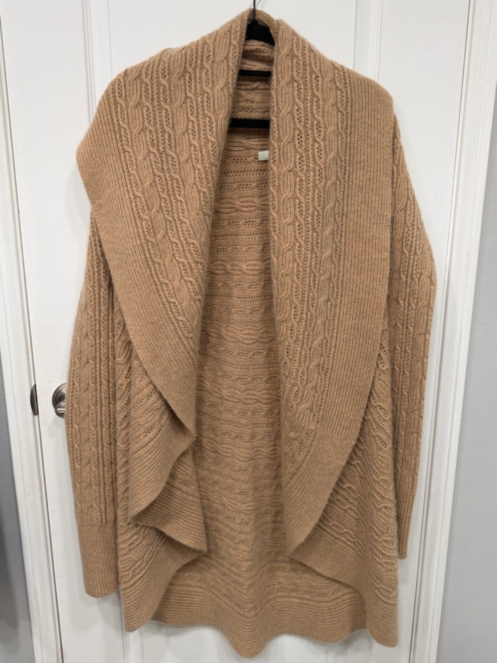 100% Cashmere Neiman Marcus Cable-Knit Waterfall Cocoon Blanket Cardigan